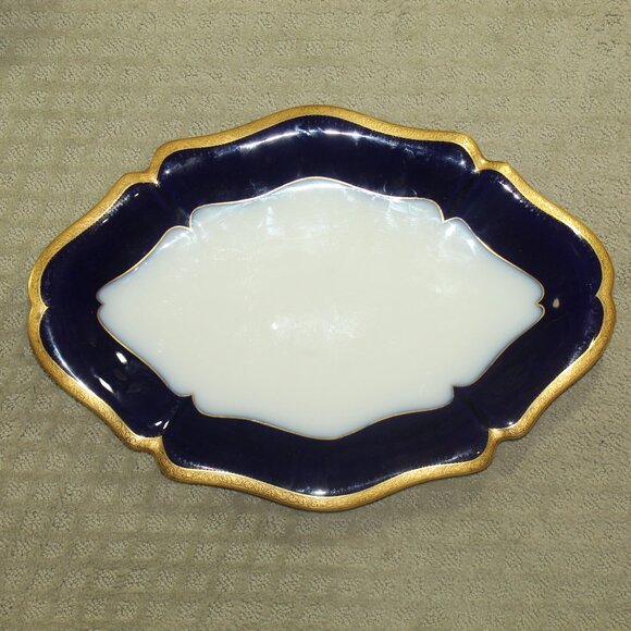 GM Guerin Limoge France Large 18" x 12.75"  Cobalt Blue Gold Filagree Platter - Picture 1 of 6